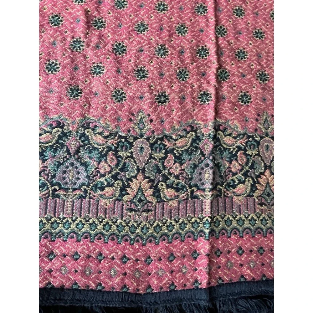 Vtg Metrax Belgium Woven Jacquard Tapestry Throw Table Cover 55x55 Floral Birds